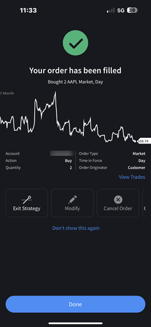 The post order screen on the iPhone. 